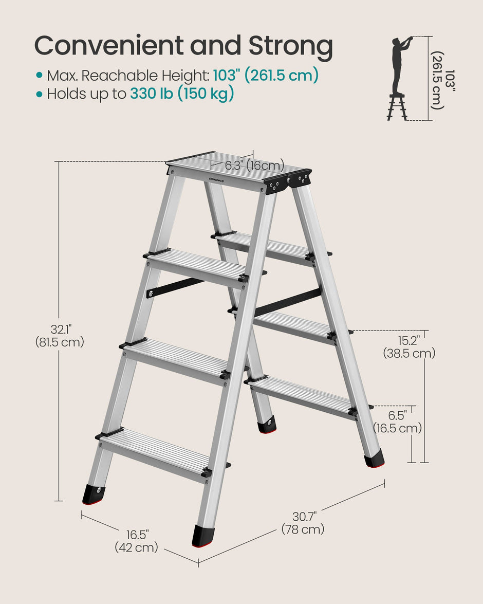 Aluminium Ladder – Lightweight – Silver – Folding Design with 4 Non-Slip Steps