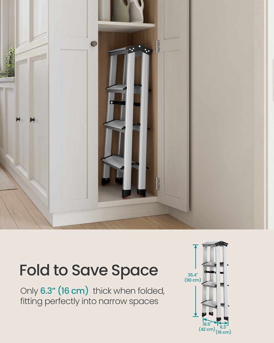 Aluminium Ladder – Lightweight – Silver – Folding Design with 4 Non-Slip Steps