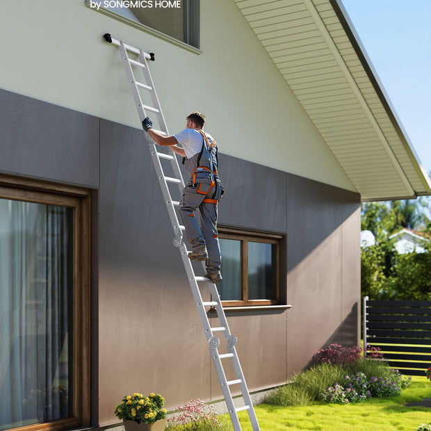 Multi-Purpose Folding Ladder – Aluminum – Silver – 16 Steps, 430 cm Long, Supports up to 150 kg