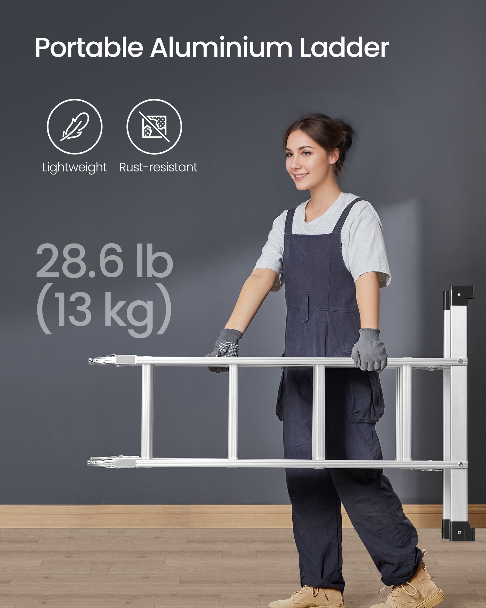 Multi-Purpose Folding Ladder – Aluminum – Silver – 16 Steps, 430 cm Long, Supports up to 150 kg