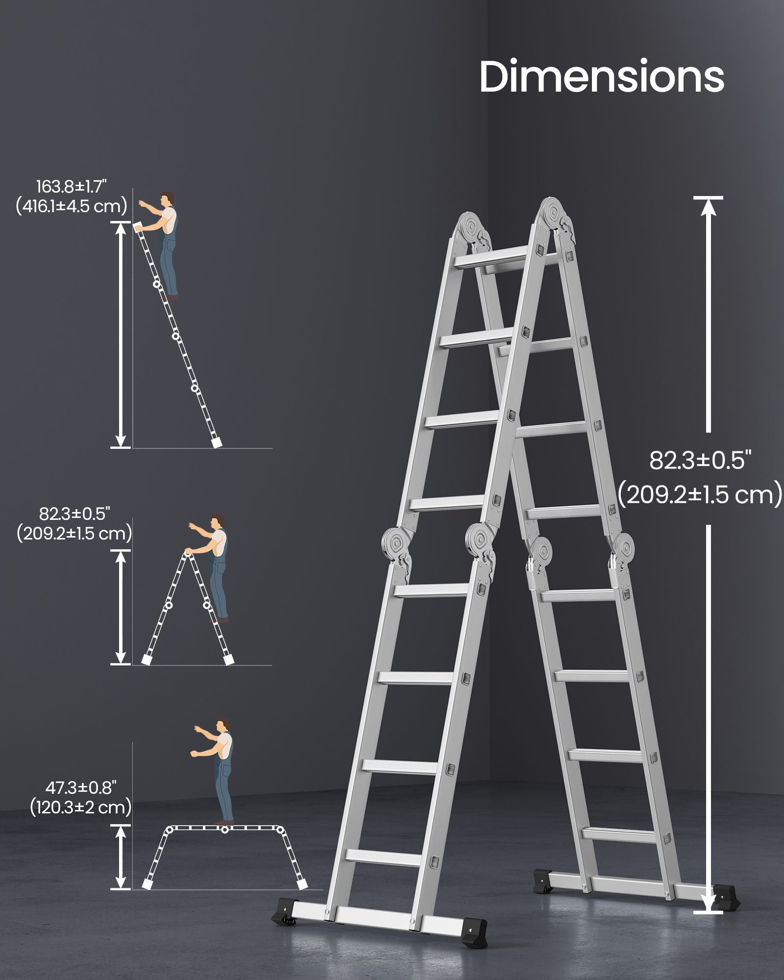 Multi-Purpose Folding Ladder – Aluminum – Silver – 16 Steps, 430 cm Long, Supports up to 150 kg