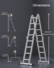 Multi-Purpose Folding Ladder – Aluminum – Silver – 16 Steps, 430 cm Long, Supports up to 150 kg
