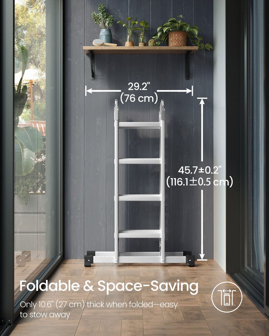 Multi-Purpose Folding Ladder – Aluminum – Silver – 16 Steps, 430 cm Long, Supports up to 150 kg