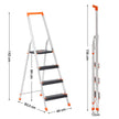 Folding Ladder – Aluminium – Black – 4-Step Design with Tool Tray and Anti-Slip Feet