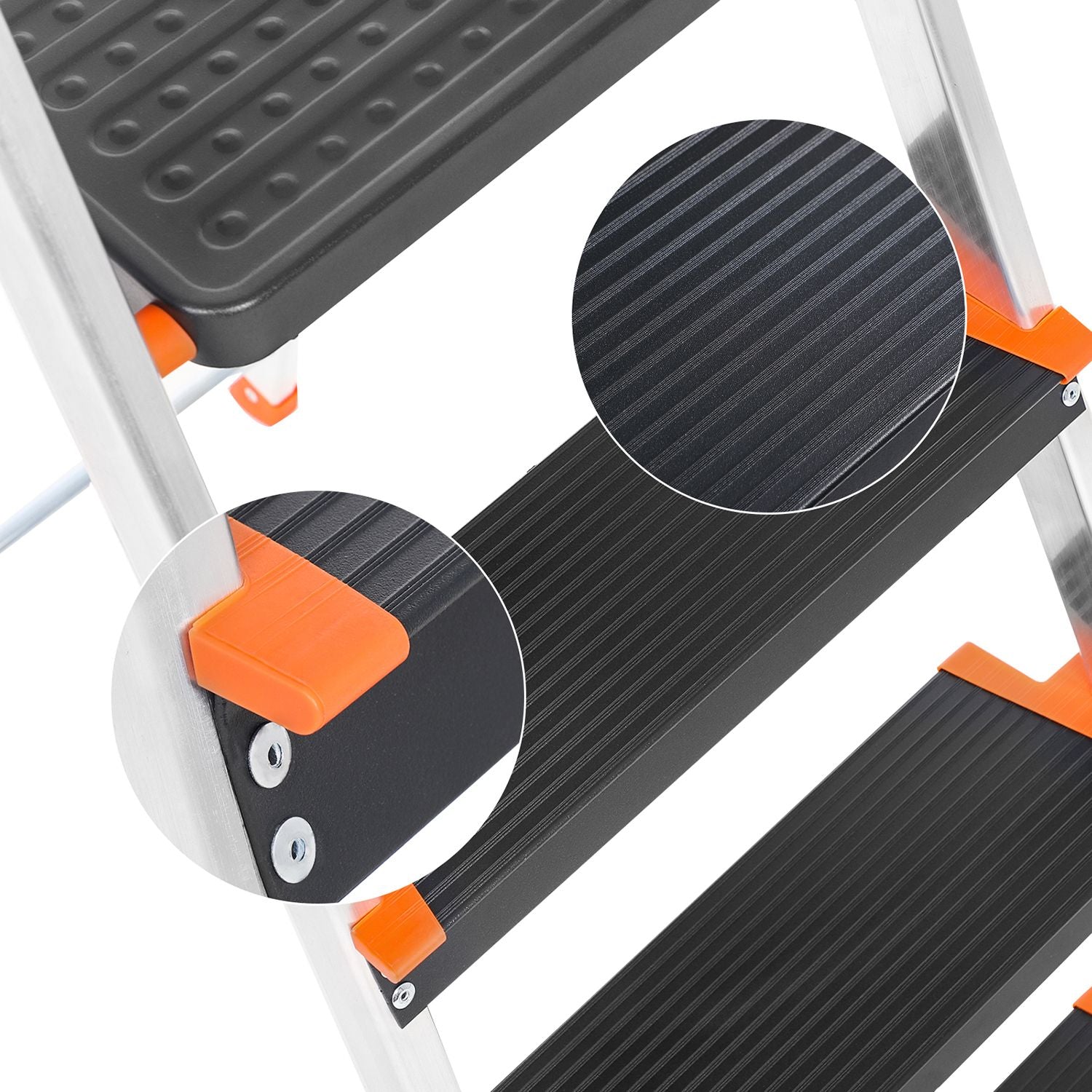 Folding Ladder – Aluminium – Black – 4-Step Design with Tool Tray and Anti-Slip Feet