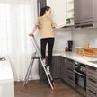 Folding Ladder – Aluminium – Black – 4-Step Design with Tool Tray and Anti-Slip Feet