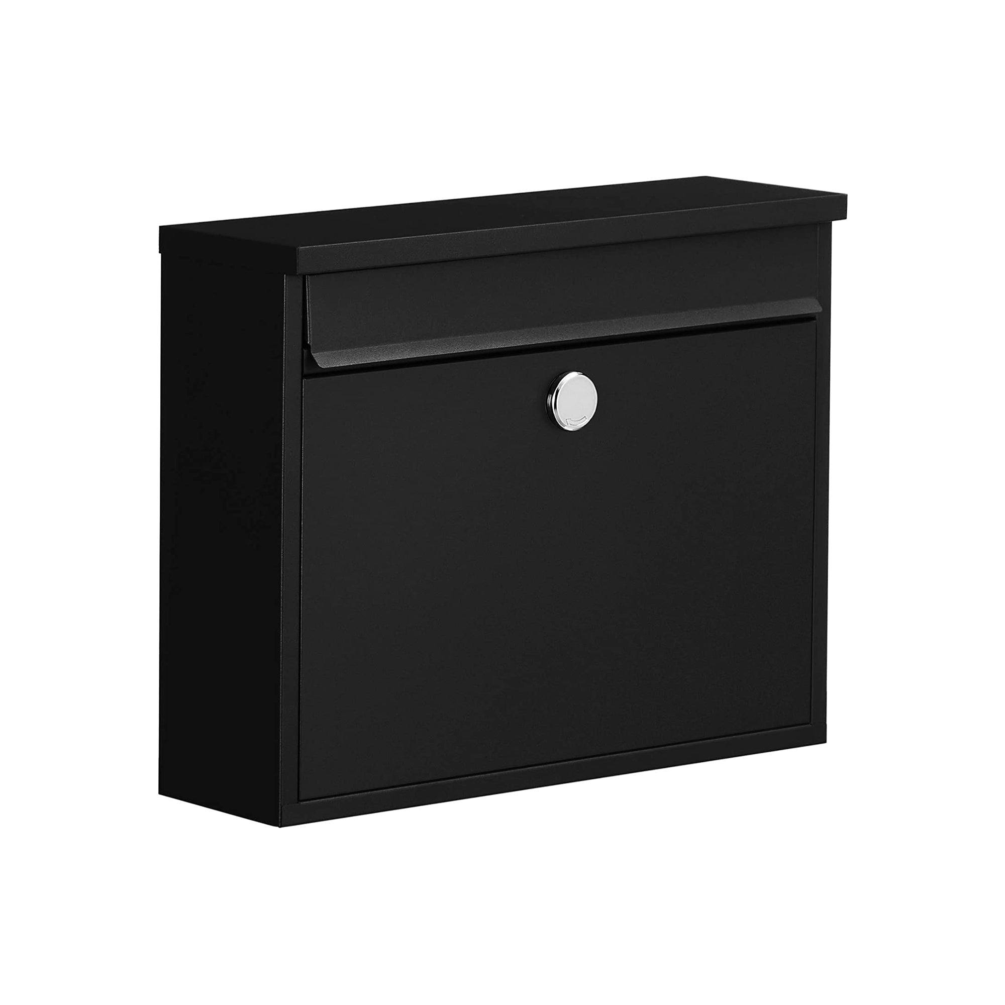 Wall-Mounted Letterbox – Metal – Black – Front Slot with Copper Lock