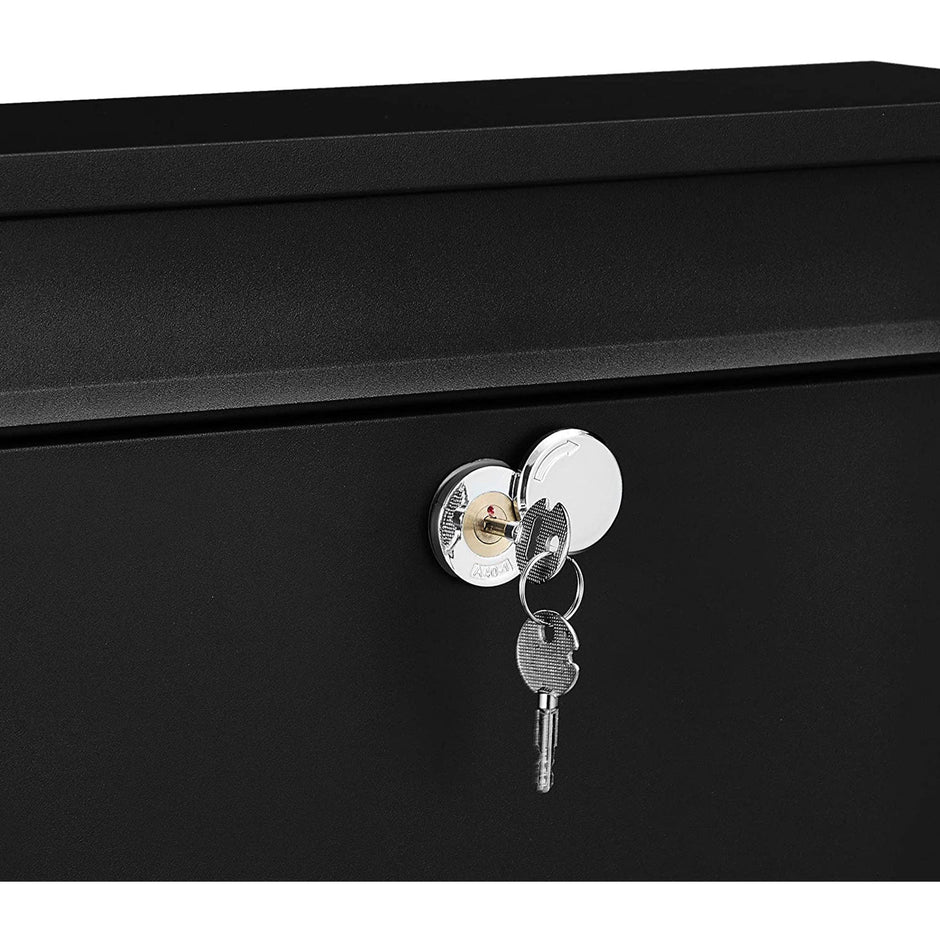 Wall-Mounted Letterbox – Metal – Black – Front Slot with Copper Lock