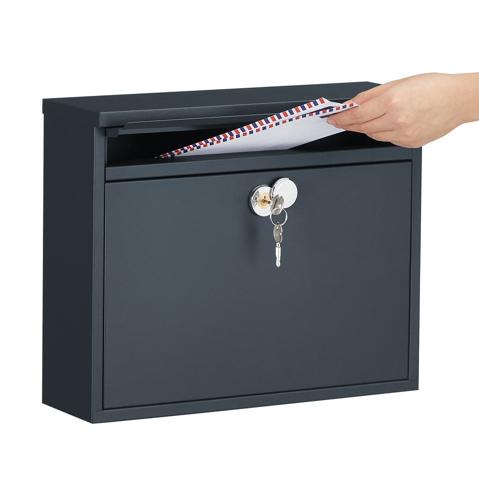 Wall-Mounted Mailbox – Metal – Black – Secure Locking System