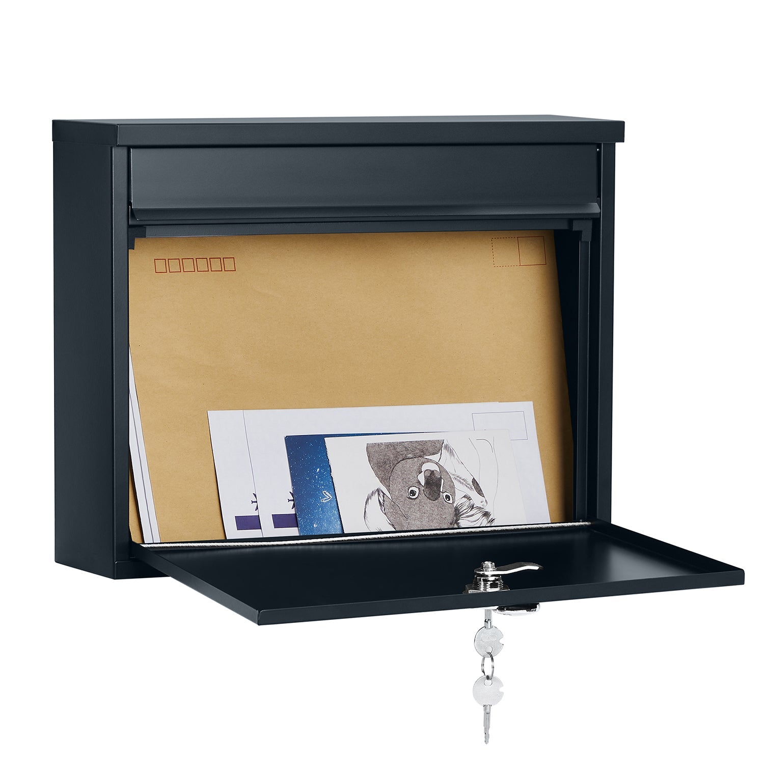 Wall-Mounted Mailbox – Metal – Black – Secure Locking System