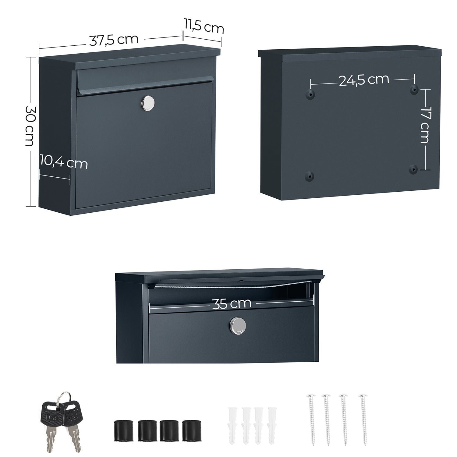 Wall-Mounted Mailbox – Metal – Black – Secure Locking System