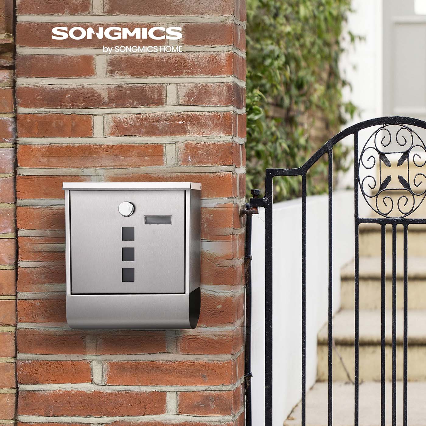 Wall-Mounted Mailbox – Stainless Steel – Black – Lockable with Newspaper Holder and Viewing Windows