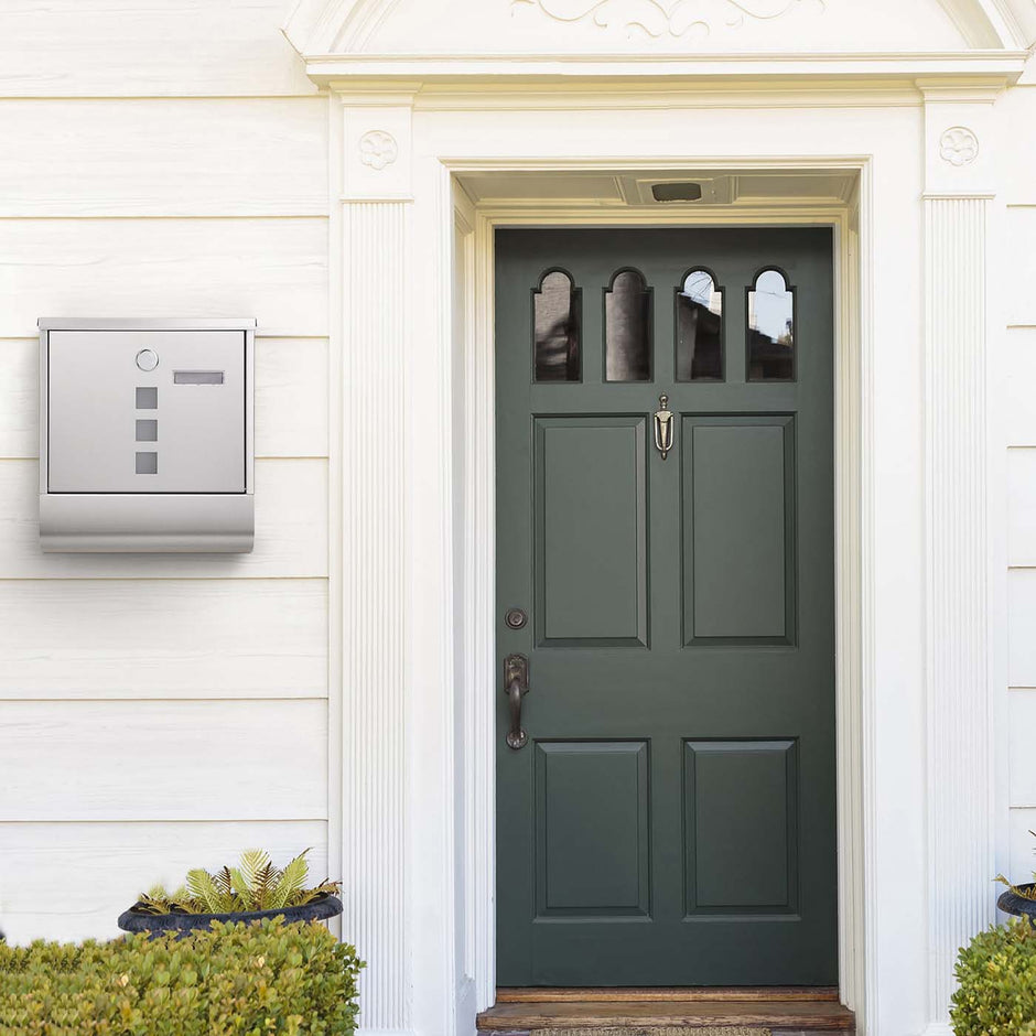 Wall-Mounted Mailbox – Stainless Steel – Black – Lockable with Newspaper Holder and Viewing Windows