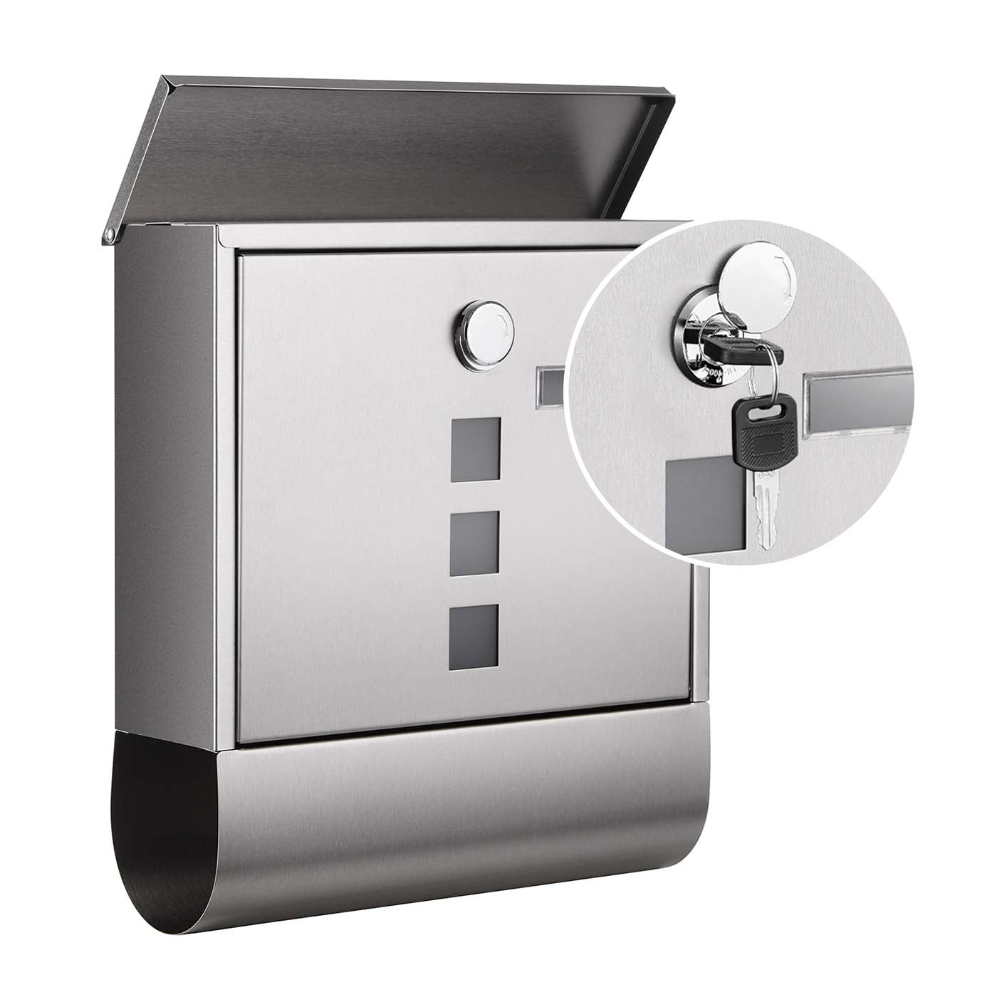 Wall-Mounted Mailbox – Stainless Steel – Black – Lockable with Newspaper Holder and Viewing Windows