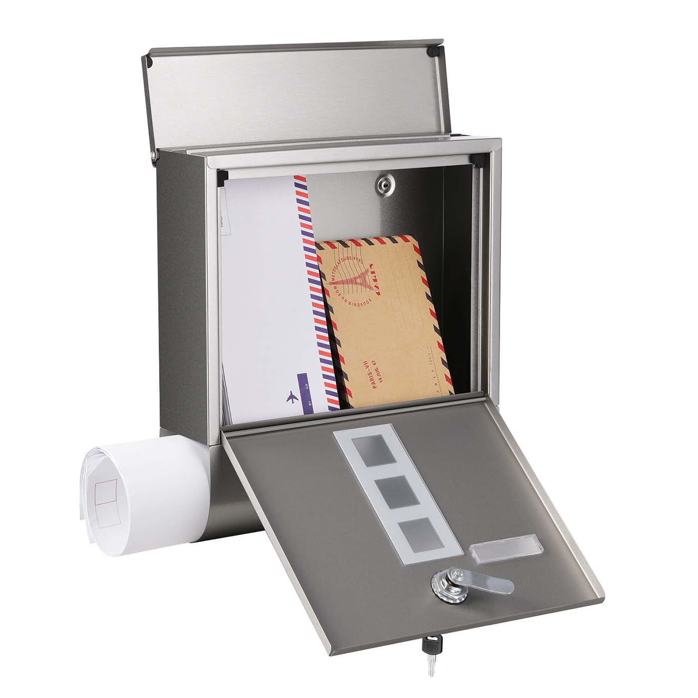 Wall-Mounted Mailbox – Stainless Steel – Black – Lockable with Newspaper Holder and Viewing Windows