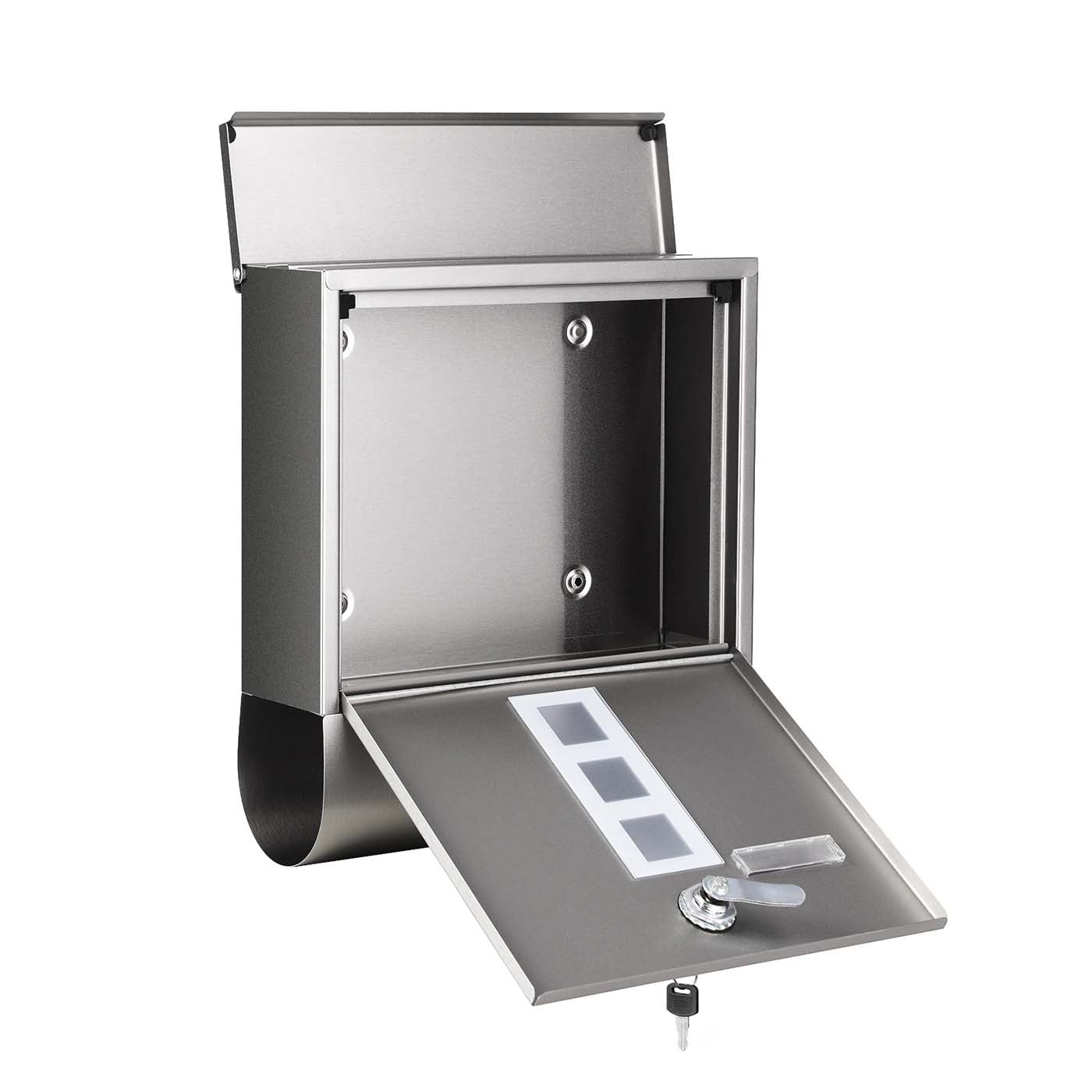 Wall-Mounted Mailbox – Stainless Steel – Black – Lockable with Newspaper Holder and Viewing Windows