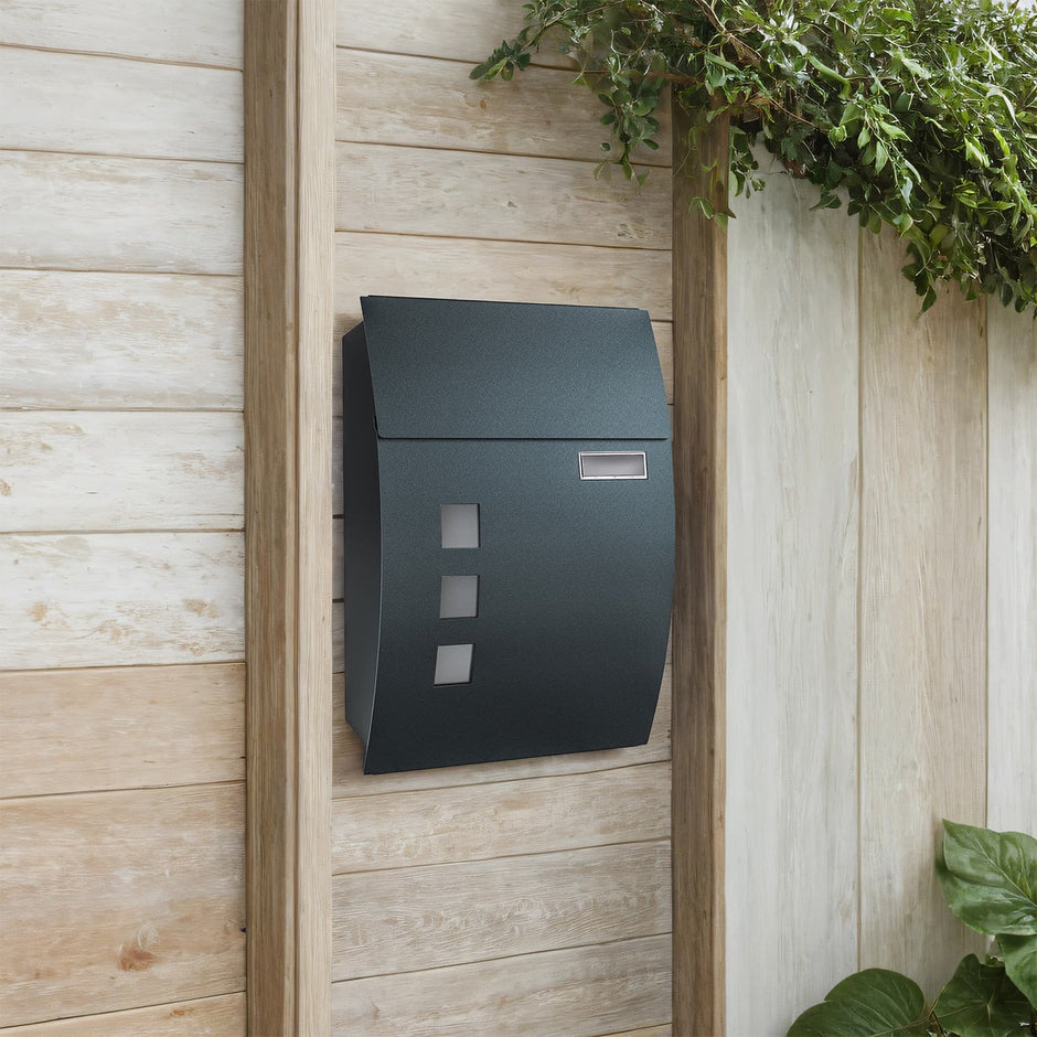 Mailbox – Metal – Anthracite Grey – Wall-Mounted, Lockable with Viewing Windows and Nameplate