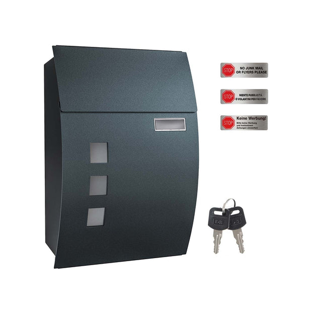 Wall-Mounted Mailbox – Metal – Anthracite Grey – Lockable with Viewing Window and Nameplate
