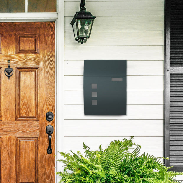 Wall-Mounted Mailbox – Metal – Anthracite Grey – Lockable with Viewing Window and Nameplate