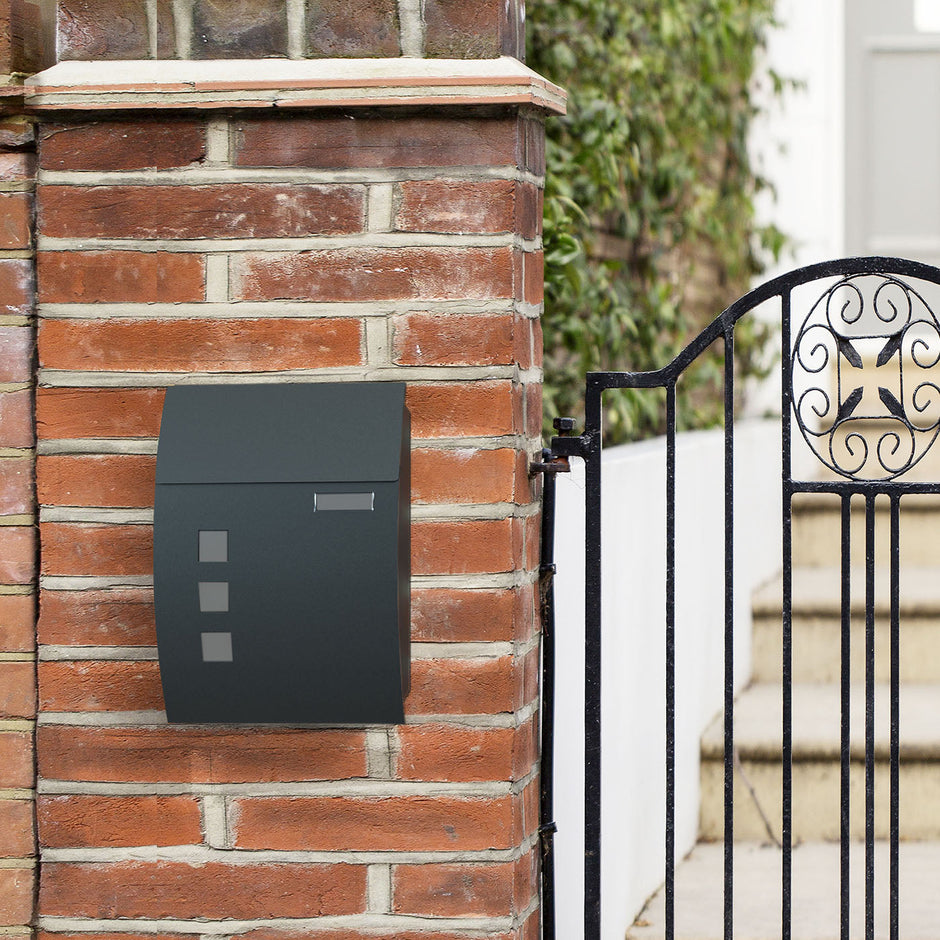 Wall-Mounted Mailbox – Metal – Anthracite Grey – Lockable with Viewing Window and Nameplate