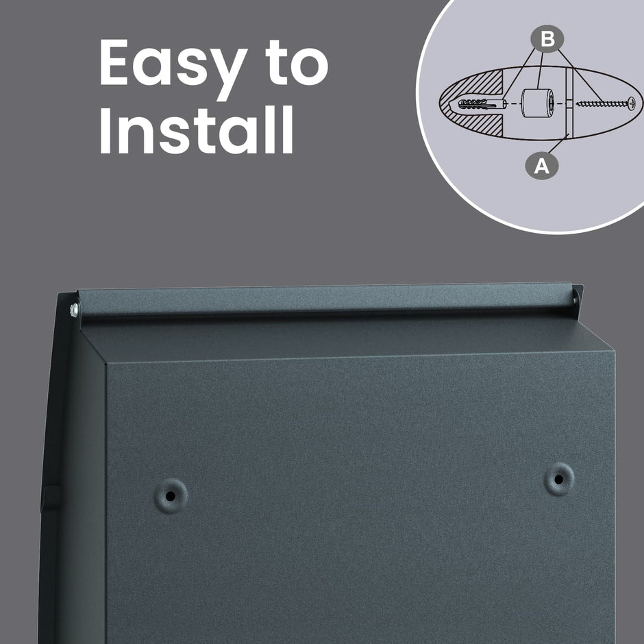 Mailbox – Metal – Anthracite Grey – Wall-Mounted, Lockable with Viewing Windows and Nameplate