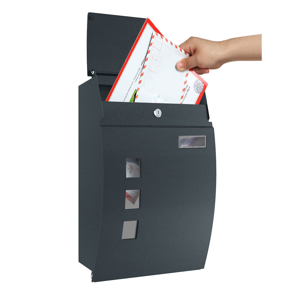 Wall-Mounted Mailbox – Metal – Anthracite Grey – Lockable with Viewing Window and Nameplate