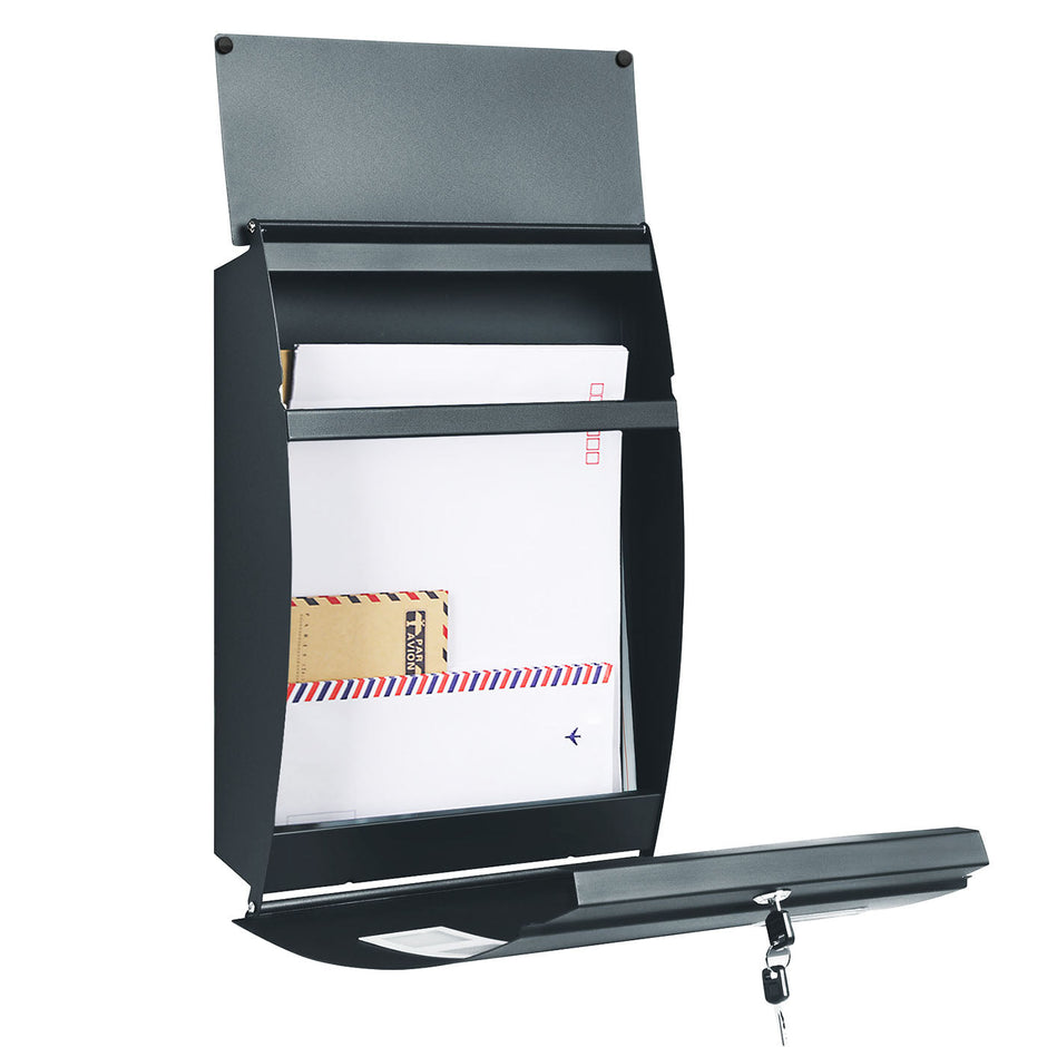 Wall-Mounted Mailbox – Metal – Anthracite Grey – Lockable with Viewing Window and Nameplate