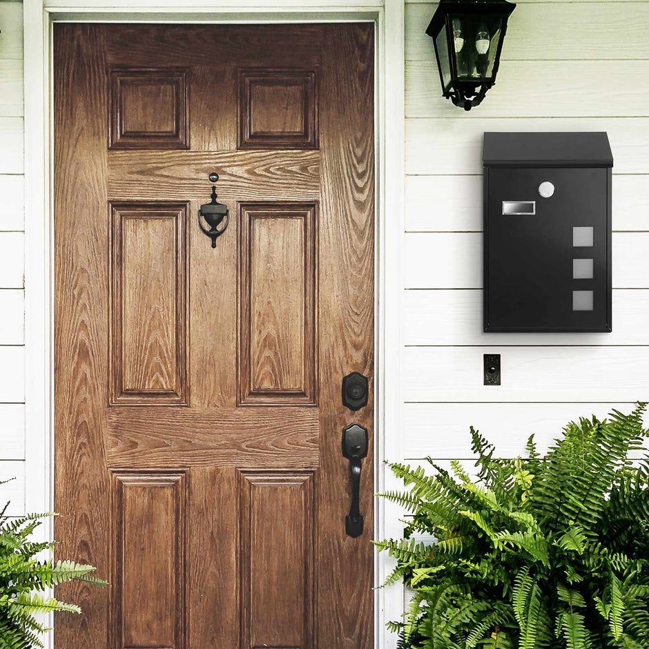 Wall-Mounted Post Letter Box – Copper Core – Black – Swivel Cap with Viewing Windows