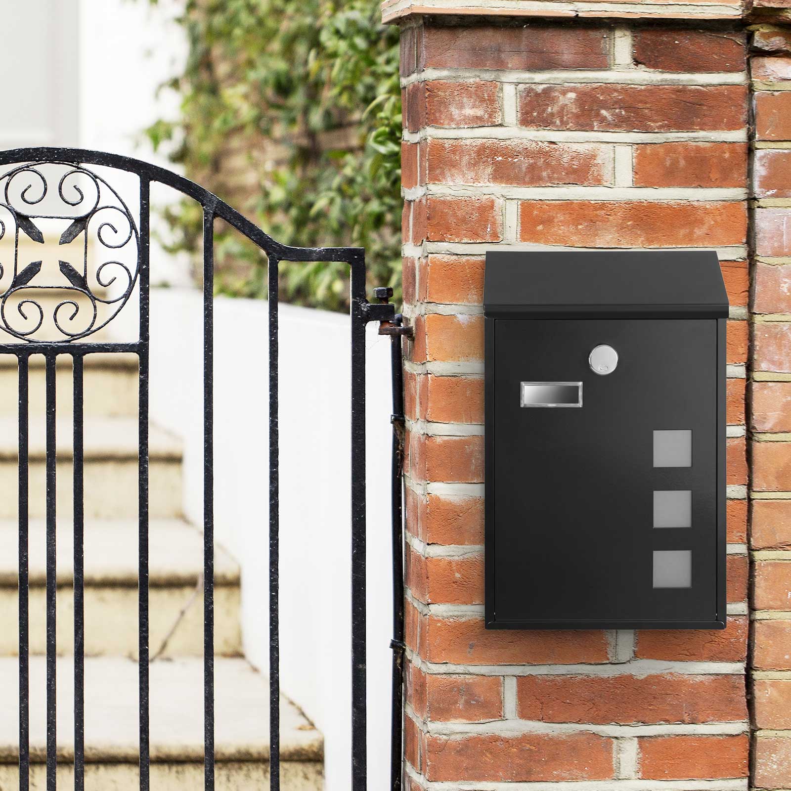 Wall-Mounted Post Letter Box – Copper Core – Black – Swivel Cap with Viewing Windows