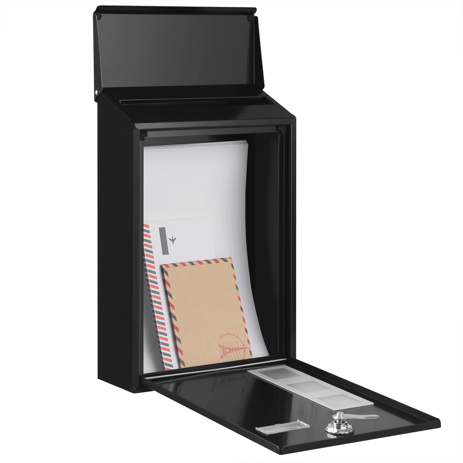Wall-Mounted Post Letter Box – Copper Core – Black – Swivel Cap with Viewing Windows