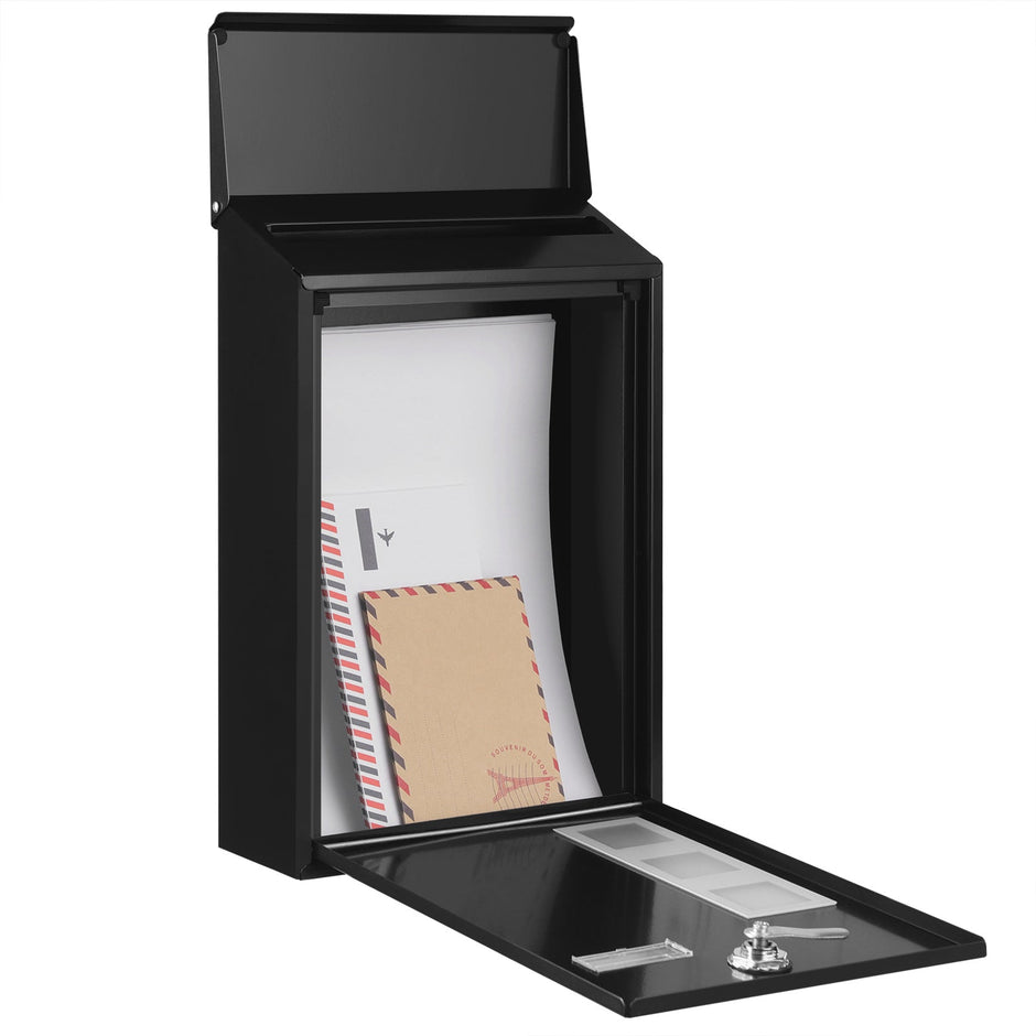 Wall-Mounted Post Letter Box – Copper Core – Black – Swivel Cap with Viewing Windows