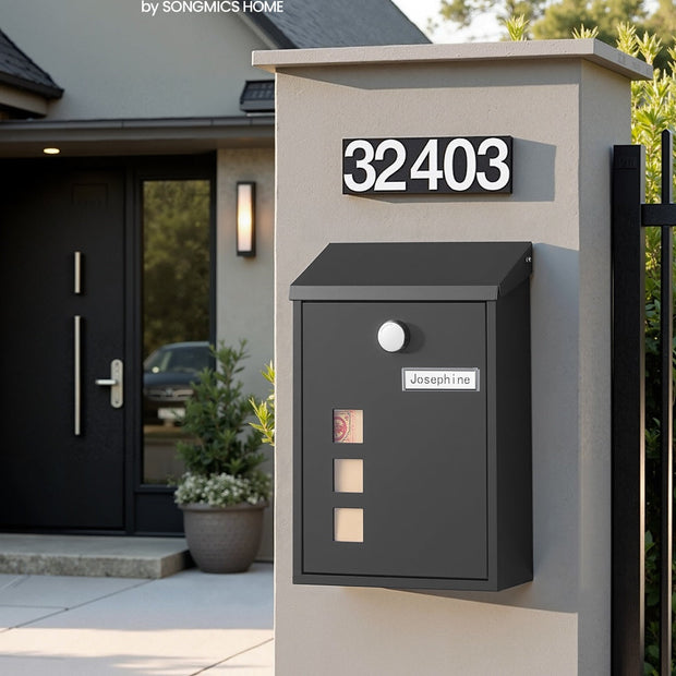 Wall-Mounted Mailbox – Copper Core – Black – Swivel Cap and Viewing Windows
