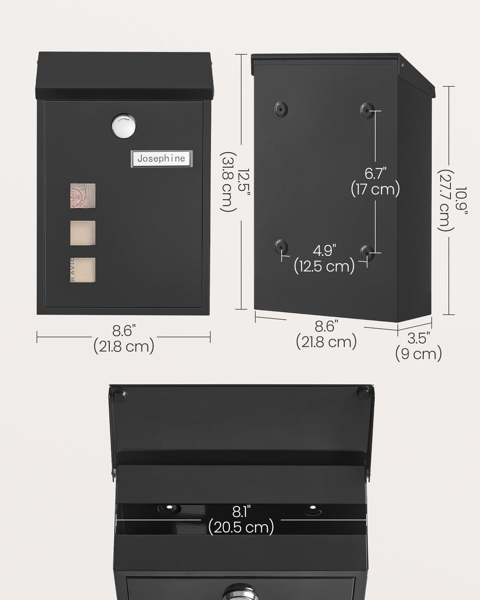 Wall-Mounted Mailbox – Copper Core – Black – Swivel Cap and Viewing Windows