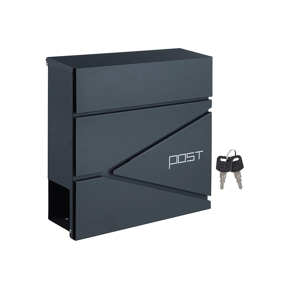 Lockable Wall-Mounted Mailbox – Steel – Anthracite Grey – Includes Newspaper Holder