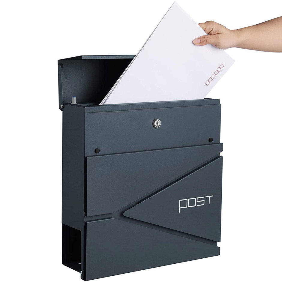 Lockable Wall-Mounted Mailbox – Steel – Anthracite Grey – Includes Newspaper Holder
