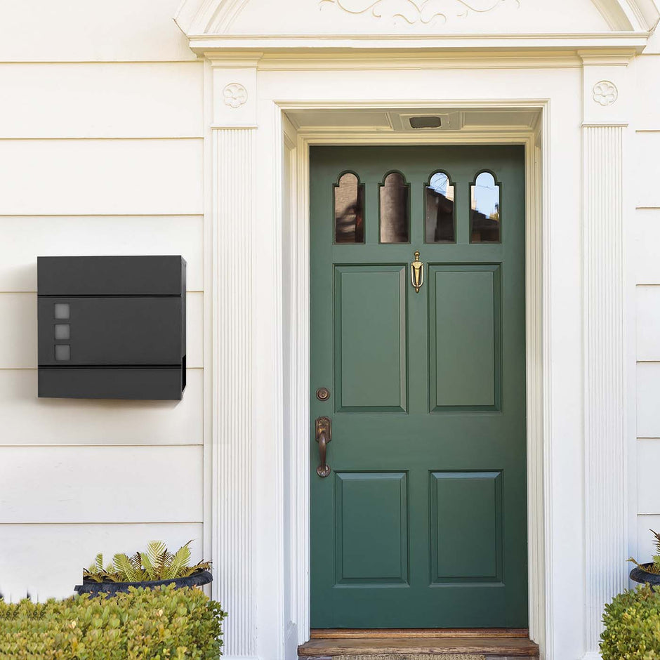 Wall-mounted Mailbox – Metal – Black – Lockable with Newspaper Holder