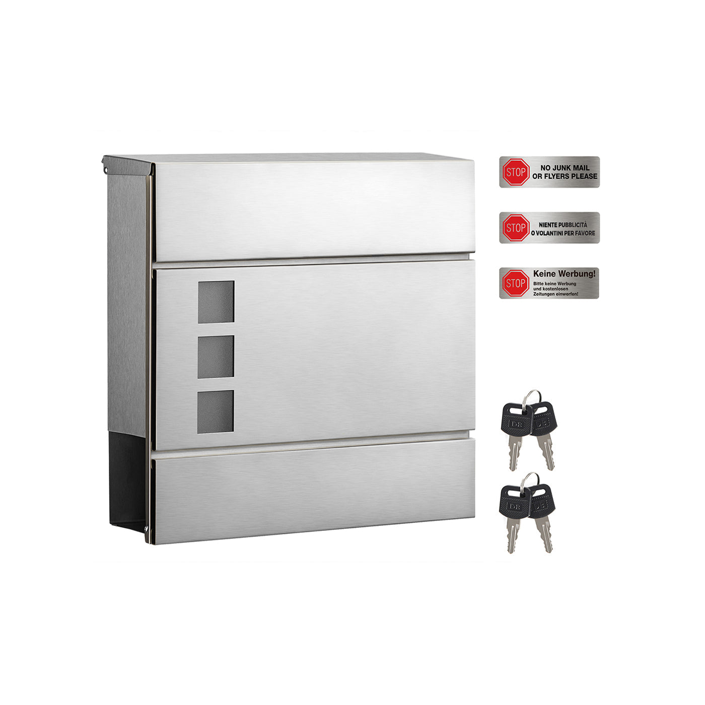 Wall-Mounted Mailbox – Stainless Steel – Black – Lockable with Newspaper Holder