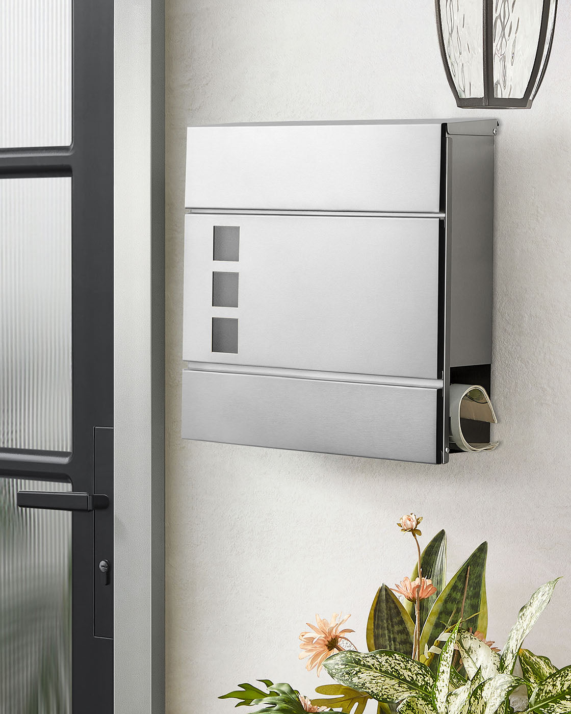 Wall-Mounted Mailbox – Stainless Steel – Black – Lockable with Newspaper Holder