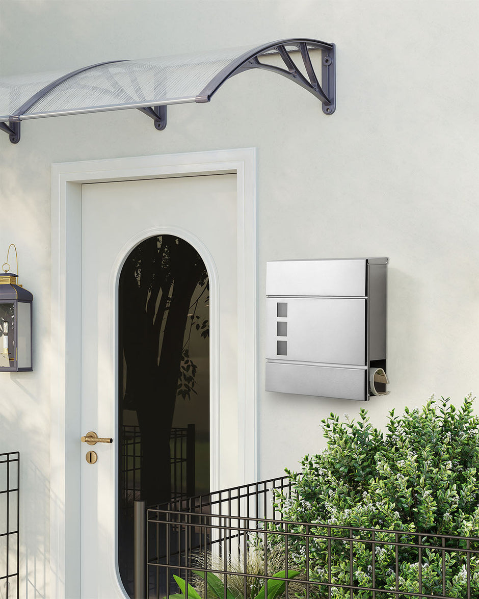 Wall-Mounted Mailbox – Stainless Steel – Black – Lockable with Newspaper Holder