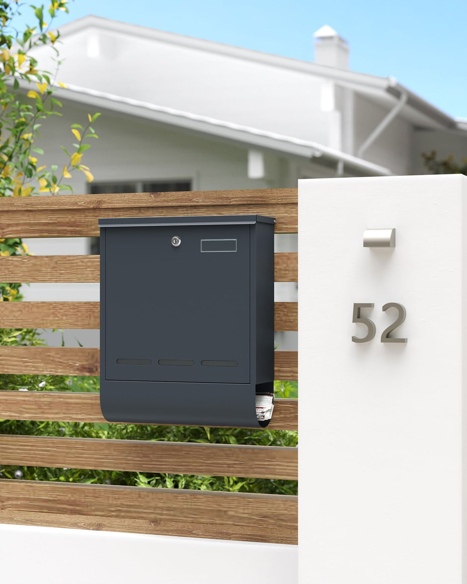 Wall-Mounted Letter Box – Metal – Anthracite Grey – Secure with Viewing Window and Newspaper Holder