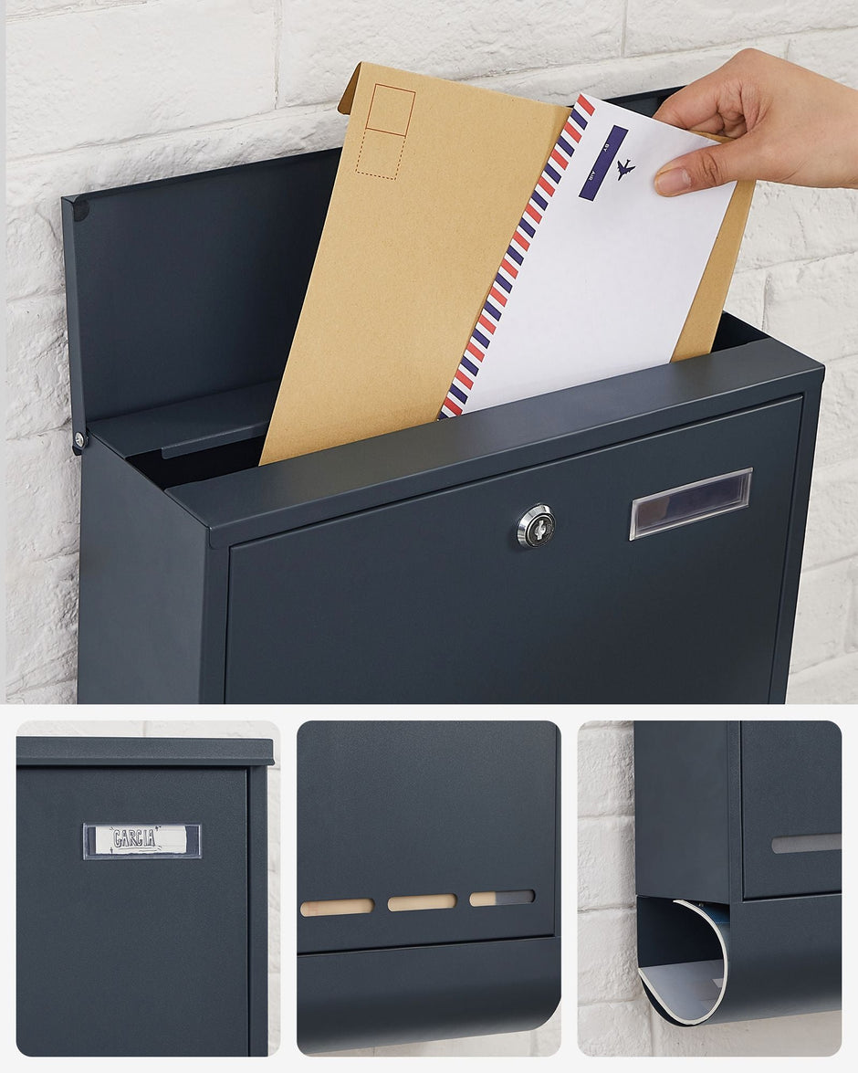 Wall-Mounted Letter Box – Metal – Anthracite Grey – Secure with Viewing Window and Newspaper Holder