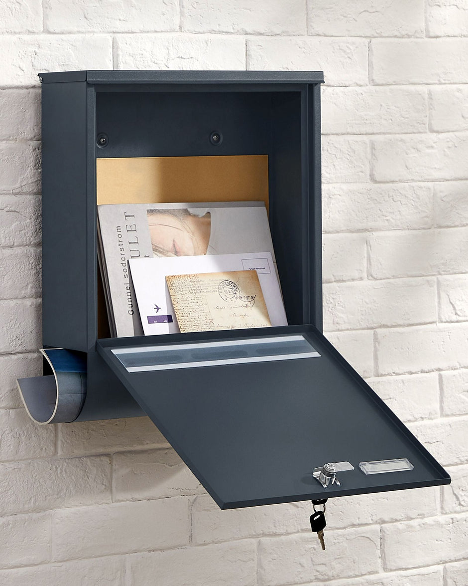 Wall-Mounted Letter Box – Metal – Anthracite Grey – Secure with Viewing Window and Newspaper Holder