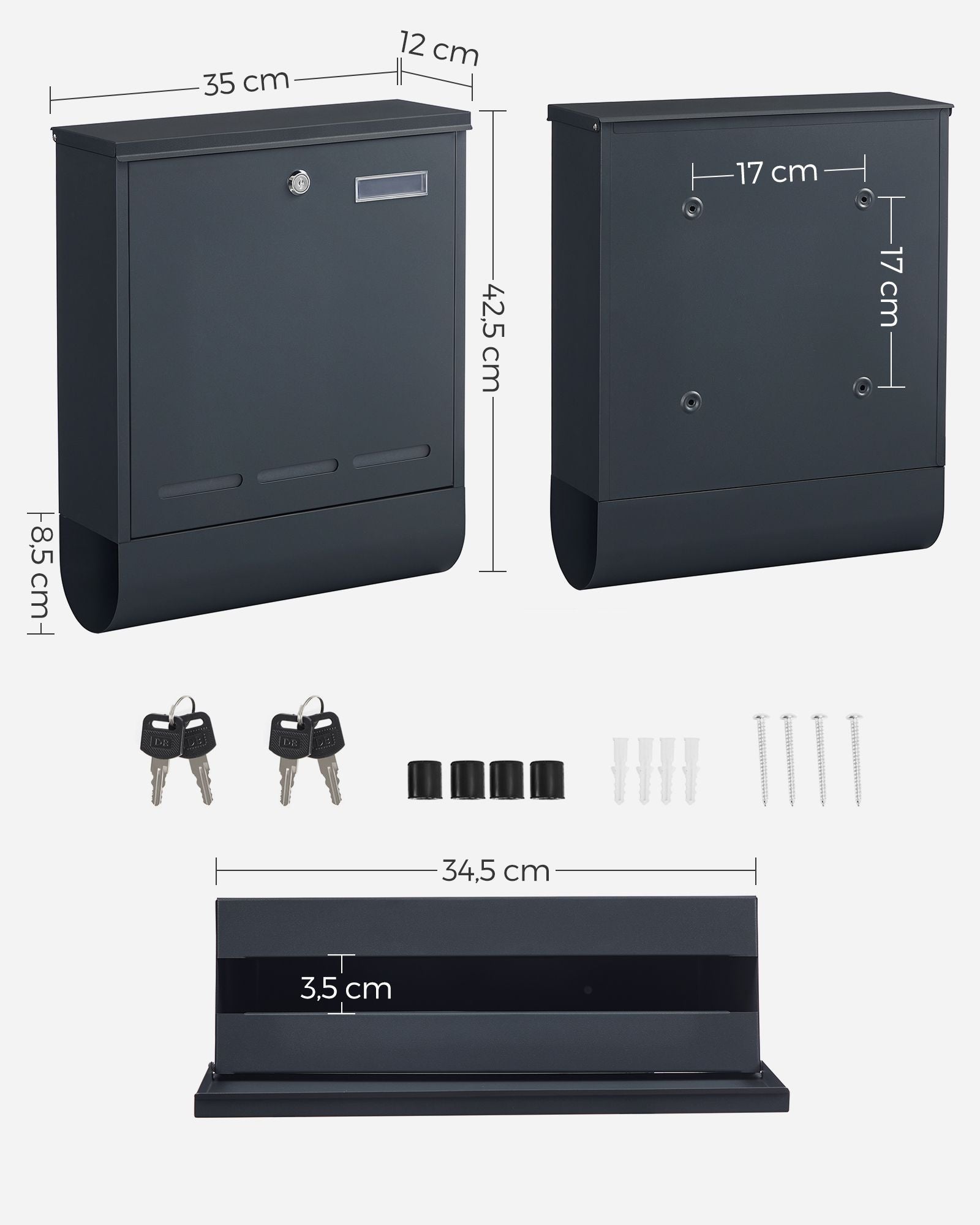 Wall-Mounted Letter Box – Metal – Anthracite Grey – Secure with Viewing Window and Newspaper Holder