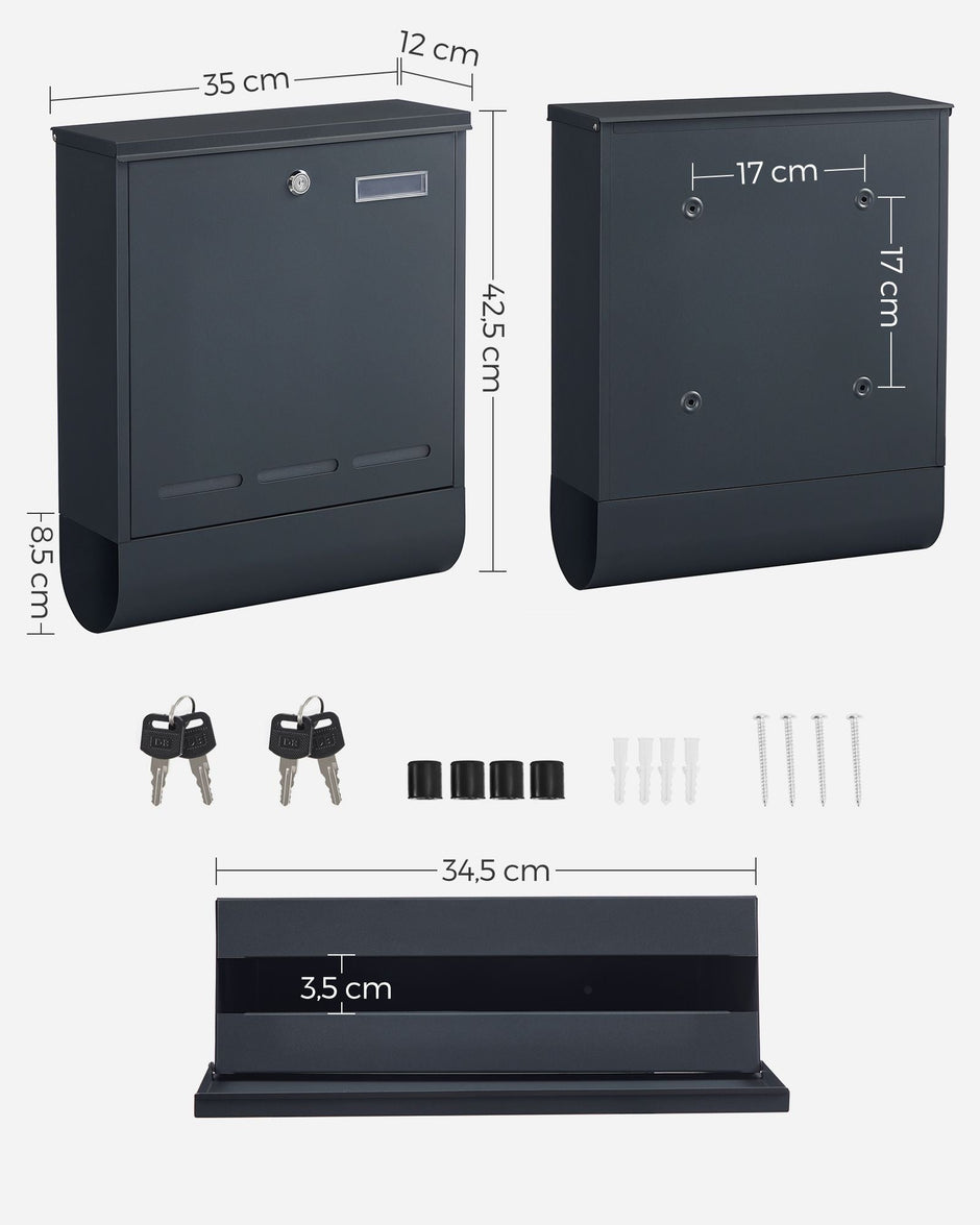 Wall-Mounted Letter Box – Metal – Anthracite Grey – Secure with Viewing Window and Newspaper Holder