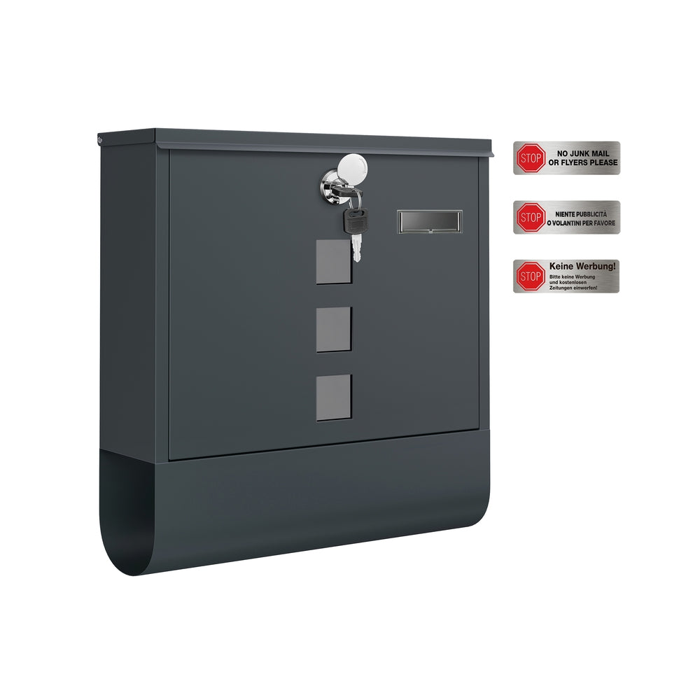 Wall Mounted Post Box – Metal – Anthracite Grey – Capped Lock with Newspaper Holder and Viewing Windows