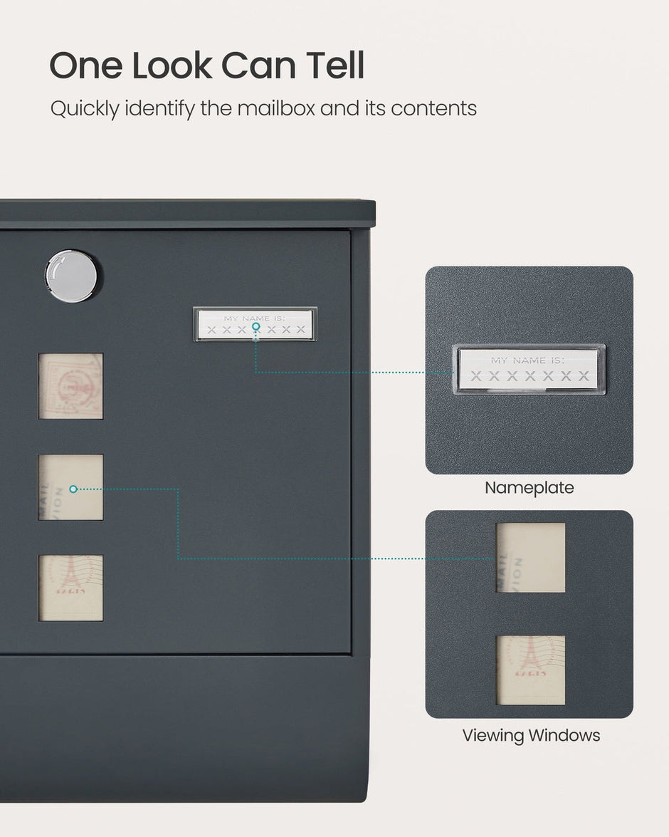 Wall Mounted Post Box – Metal – Anthracite Grey – Capped Lock with Newspaper Holder and Viewing Windows