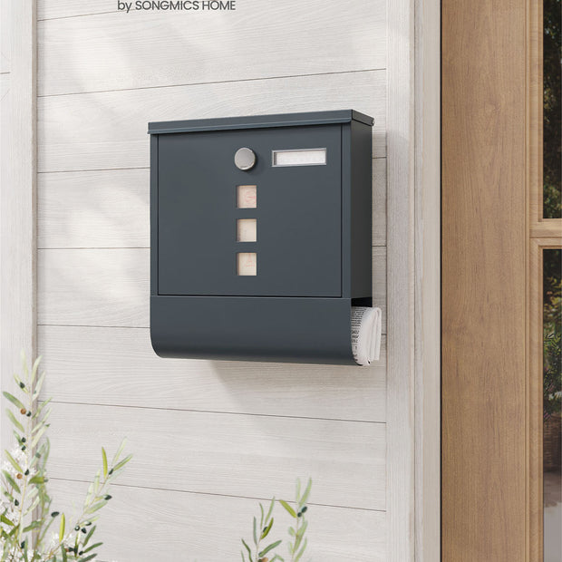 Wall-Mounted Mailbox – Metal – Anthracite Grey – Capped Lock with Copper Core and Newspaper Holder