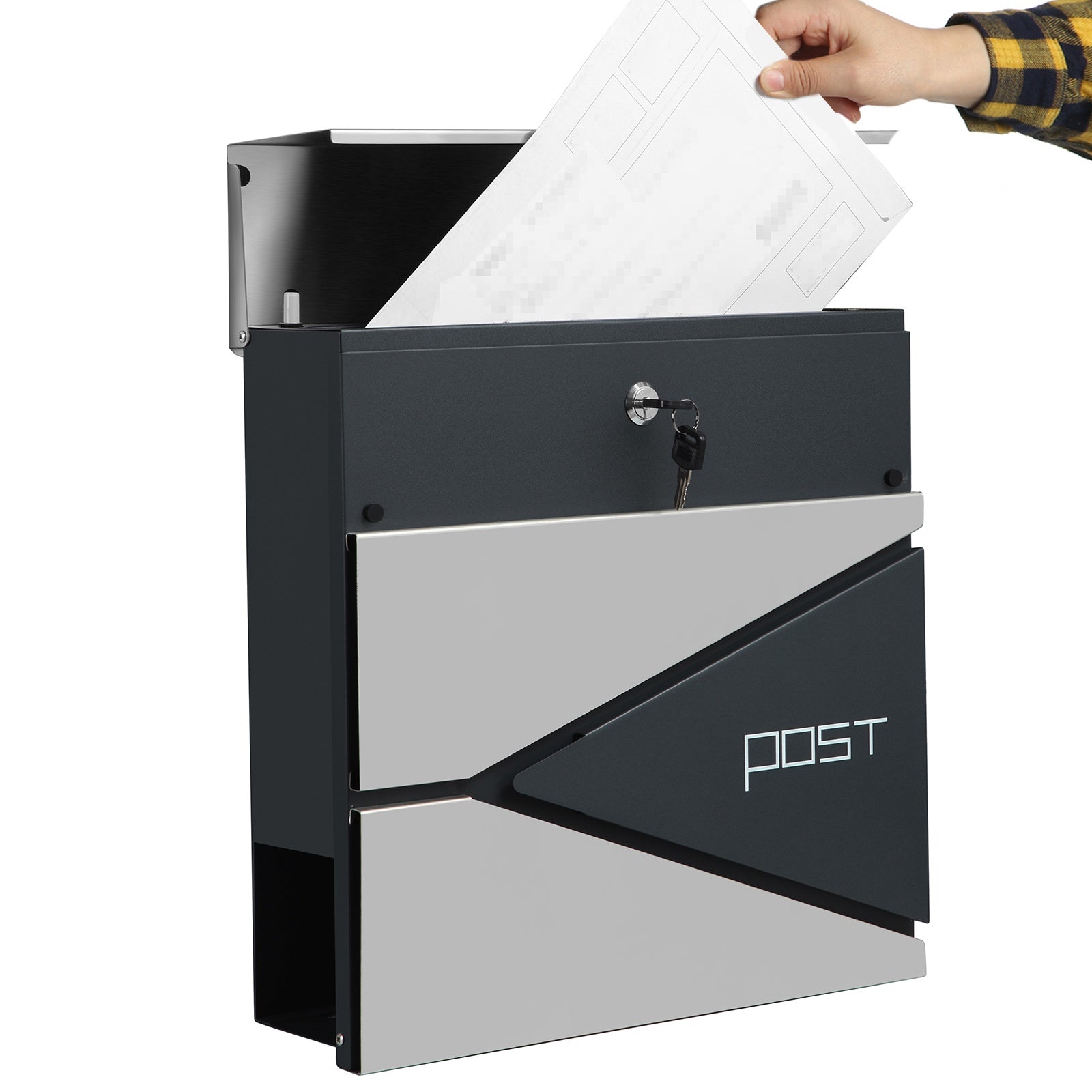 Lockable Wall-Mounted Mailbox – Steel – Anthracite Grey and Silver – with Newspaper Holder