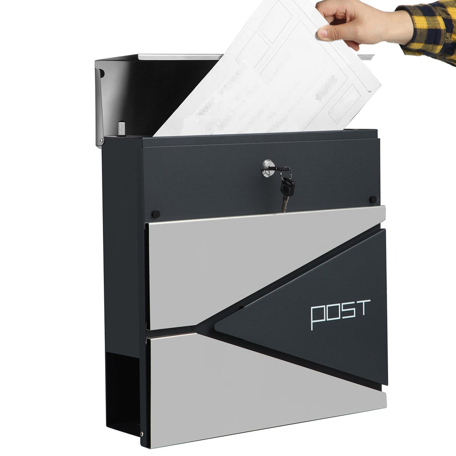 Lockable Wall-Mounted Mailbox – Steel – Anthracite Grey and Silver – with Newspaper Holder