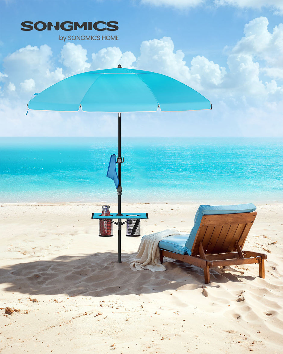 Garden Parasol – Fabric – Blue – UPF 50+ Sun Protection with Adjustable Height and Double-Side Tilt